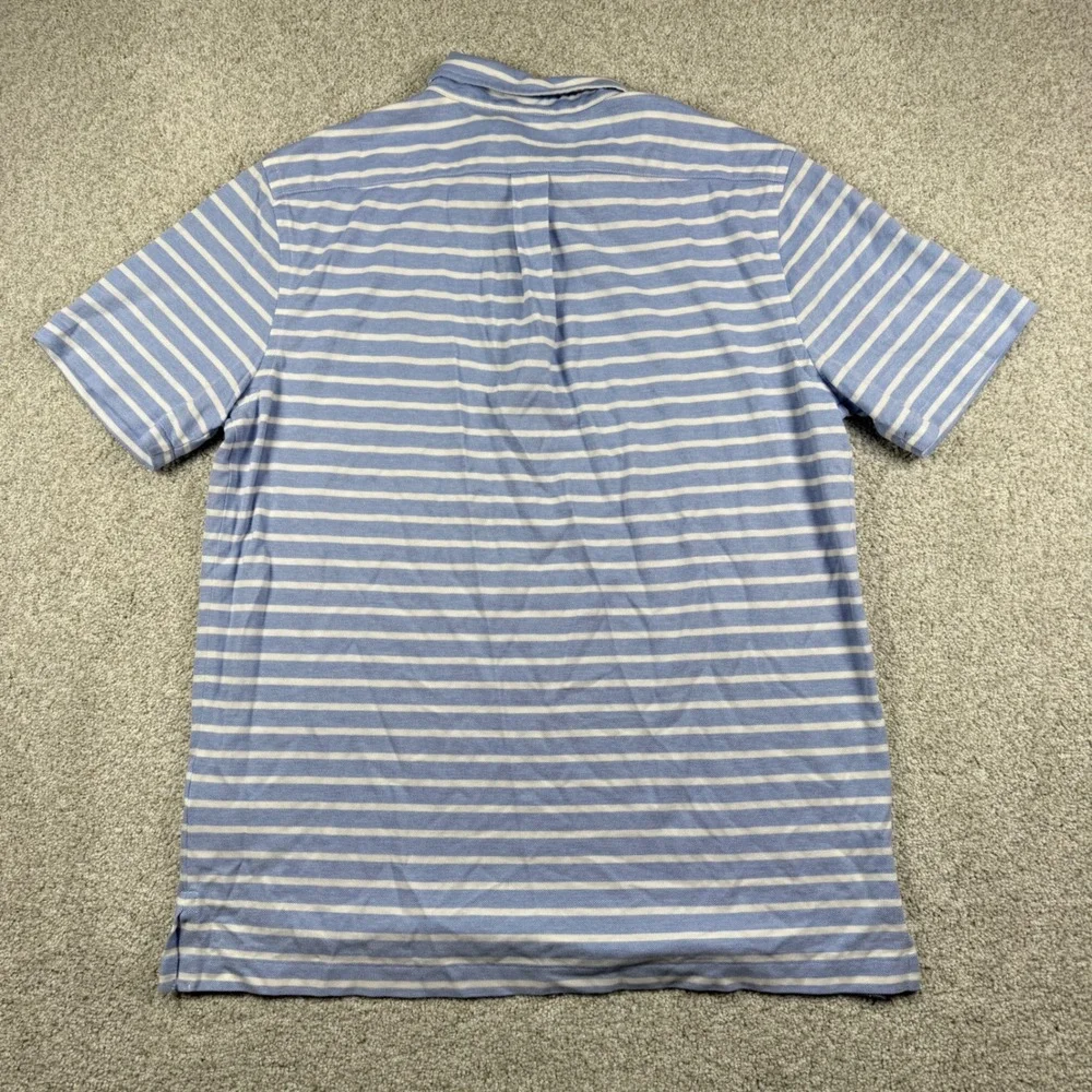 Ralph Lauren Knit Oxford Mens M Blue Striped Button Down Short Sleeve Polo Shirt